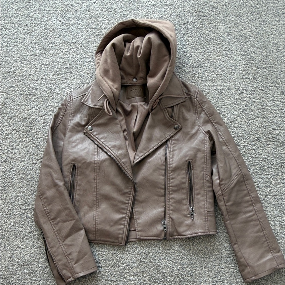 Blank NYC Brown Leather Jacket with Hood